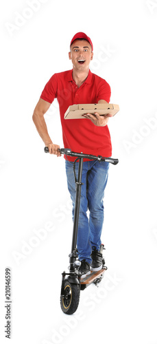Young man with pizza box an...