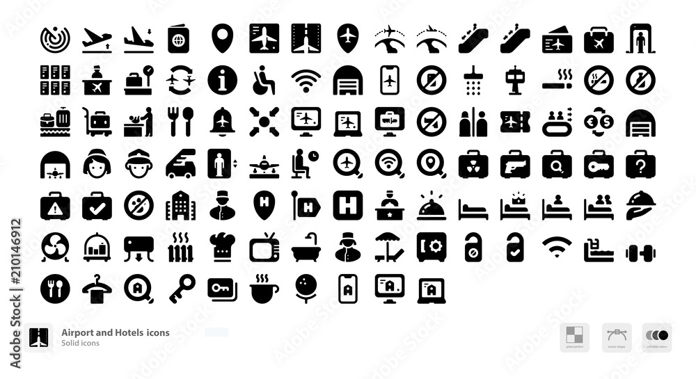Airport travel and accommodation icons