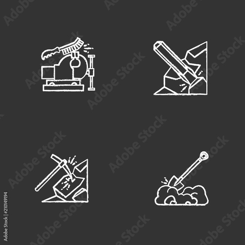 Construction tools chalk icons set