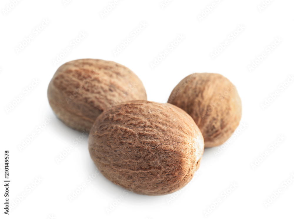 Nutmegs on white background Nutmegs on white background