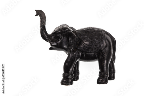 sculpture of a black elephant on a white background © serikbaib
