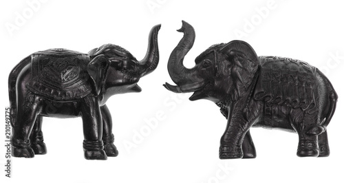 sculpture of a black elephant on a white background
