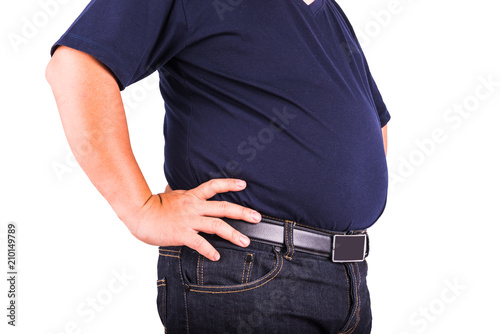 Man and his fat belly on white background