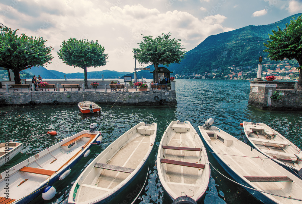 beautiful Torno marina on the Como Lake, Lombardy Italy