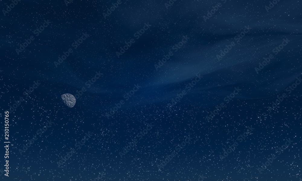 Fototapeta premium Sternenhimmel mit Mond und Wolken. 3D gerendert