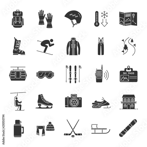 Winter activities glyph icons set