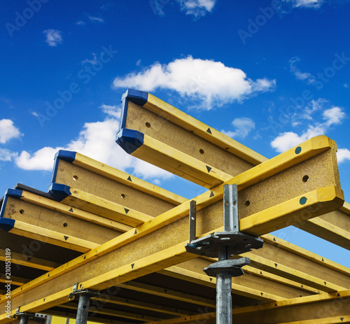 Monolithic frame construction of the building. The framework for the walls. Formwork for walls made of concrete photo