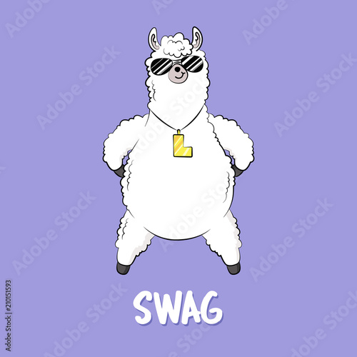 Cute cartoon lama, doodle vector. character sticker patche