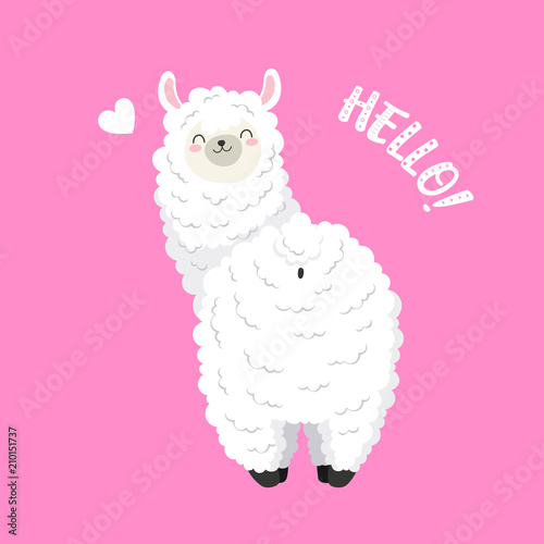 Cute cartoon lama, doodle vector. character sticker patche