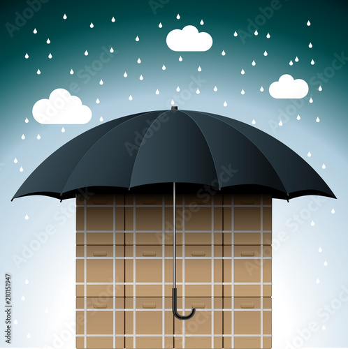 Carton under umbrella, The sky is raining.