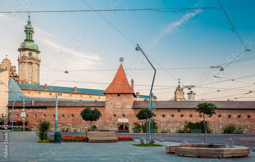 Hlyniany Gate and Bernardine church in Lviv, Ukraine photo