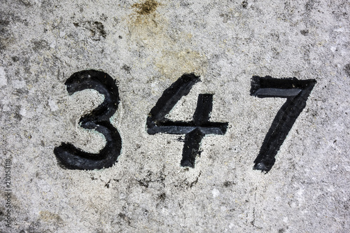 Written Wording in Distressed State Typography Found Number 347 Three Hundred and Forty Seven