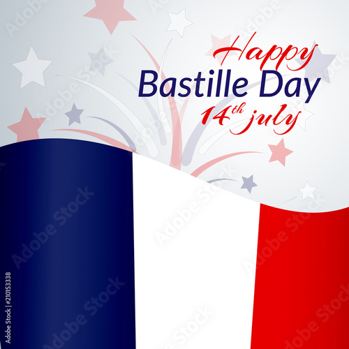 The national flag of France Blue white and red stripes grunge texture Happy Bastille Day 14 july Patriotic background with firework of color of the flag of France on Day of the Bastille Vector