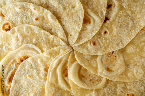 Mexican tortilla wrap background or texture top view.