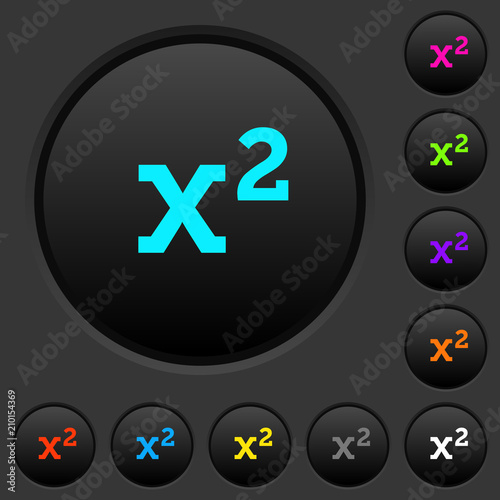 Math exponentiation dark push buttons with color icons