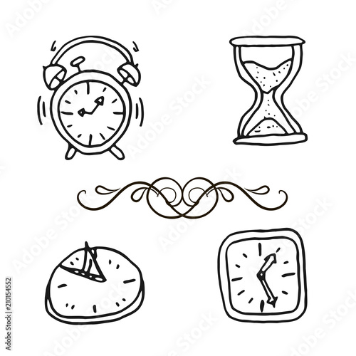 Hand drawn set of clocks and watches photo