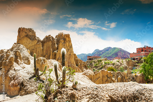 Rock formations in Moon Valley (Valle de la Luna) in La Paz, Bolivia photo