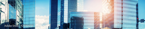Fotografia, Obraz Office buildings panorama with beautiful sunlight