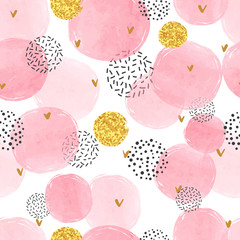 Acrylglasbilder Polka-Dot-Muster Punktmuster Rosa Gold Aquarell  © Afanasia