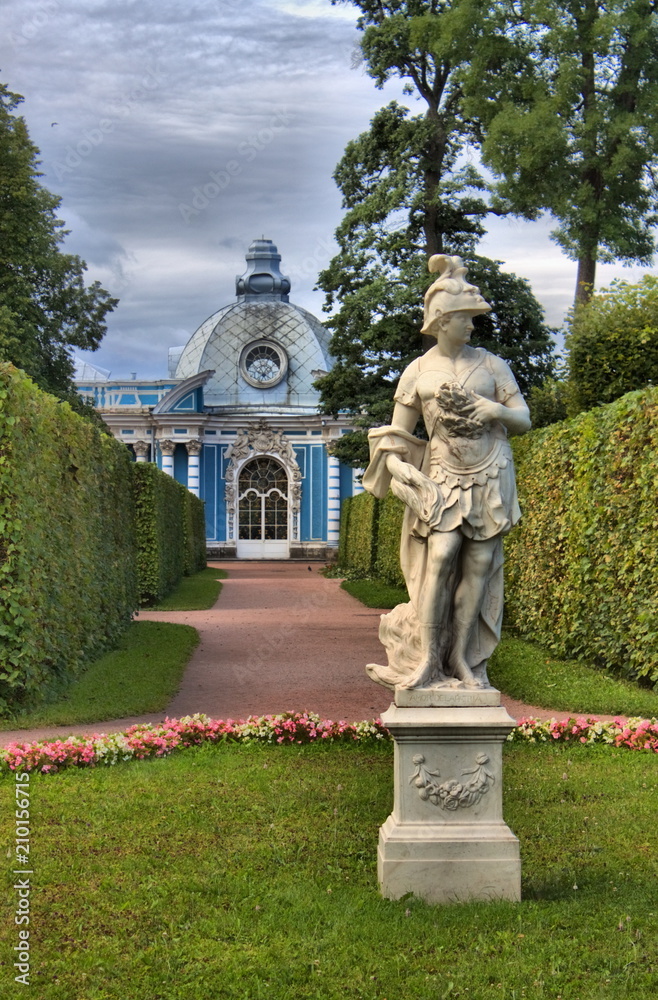 Scenic view in the Catherine Palace gardens in Saint Petersburg, Russia