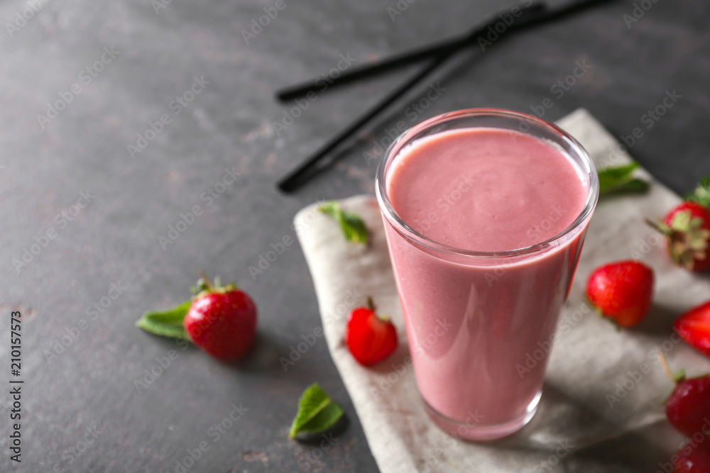 custom made wallpaper toronto digitalGlass with tasty strawberry smoothie on grey table