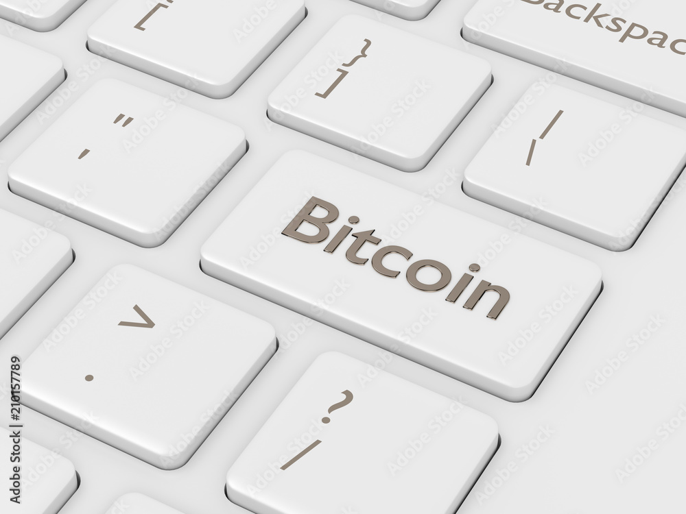 3d render of computer keyboard with BITCOIN button 3d render of computer keyboard with BITCOIN button