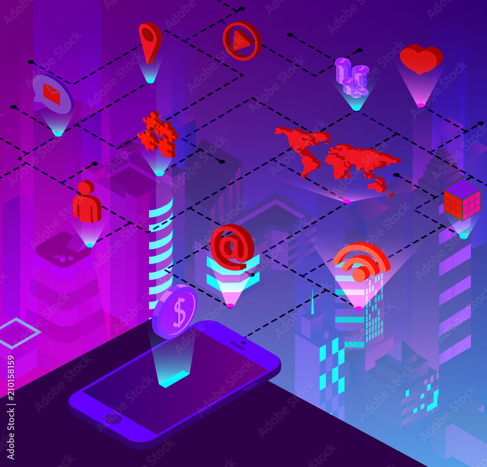 Purple 3d background with mobile app. Purple 3d background with mobile app.