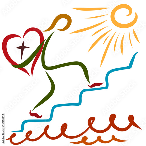 A man with a big heart and a cross rises to Heaven photo