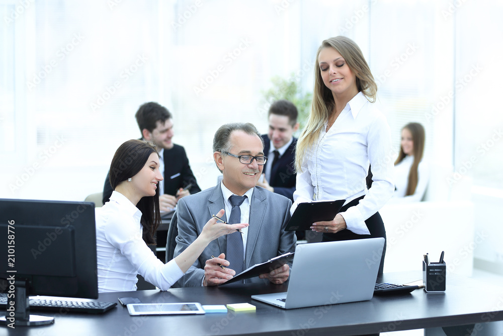 business team discussing with the head of financial data business team discussing with the head of financial data