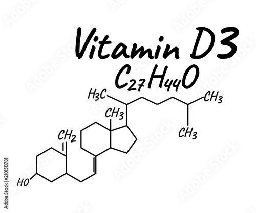 Vitamin D3 Label and Icon. Chemical Formula and Structure Logo. Vector Illustration