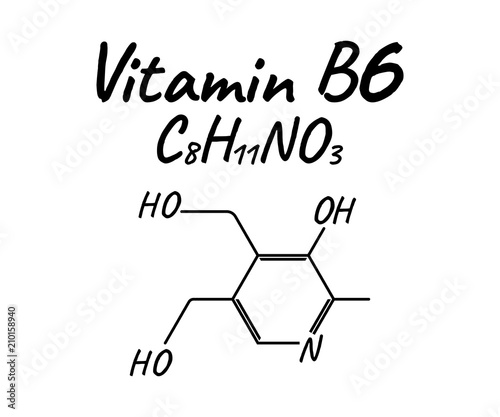 Vitamin B6 Label and Icon. Chemical Formula and Structure Logo. Vector Illustration