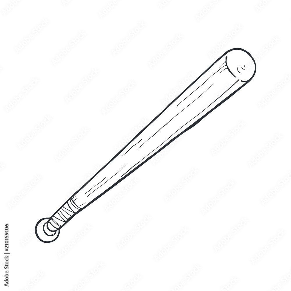 Hand drawn baseball bat sketch isolated on white background. Vector illustration. Hand drawn baseball bat sketch isolated on white background. Vector illustration.