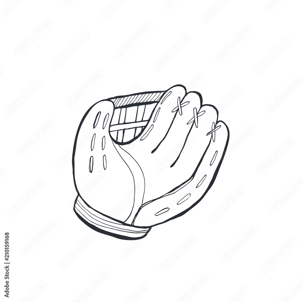 Hand drawn baseball glove sketch isolated on white background. Vector