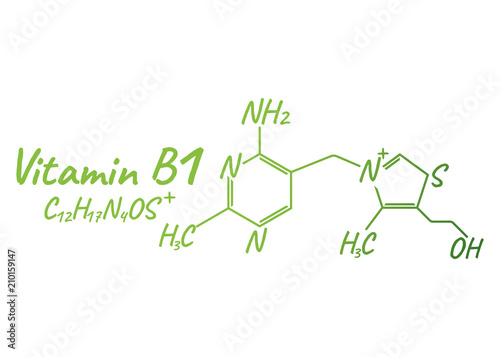 Vitamin B1 Label and Icon. Chemical Formula and Structure Logo. Vector Illustration