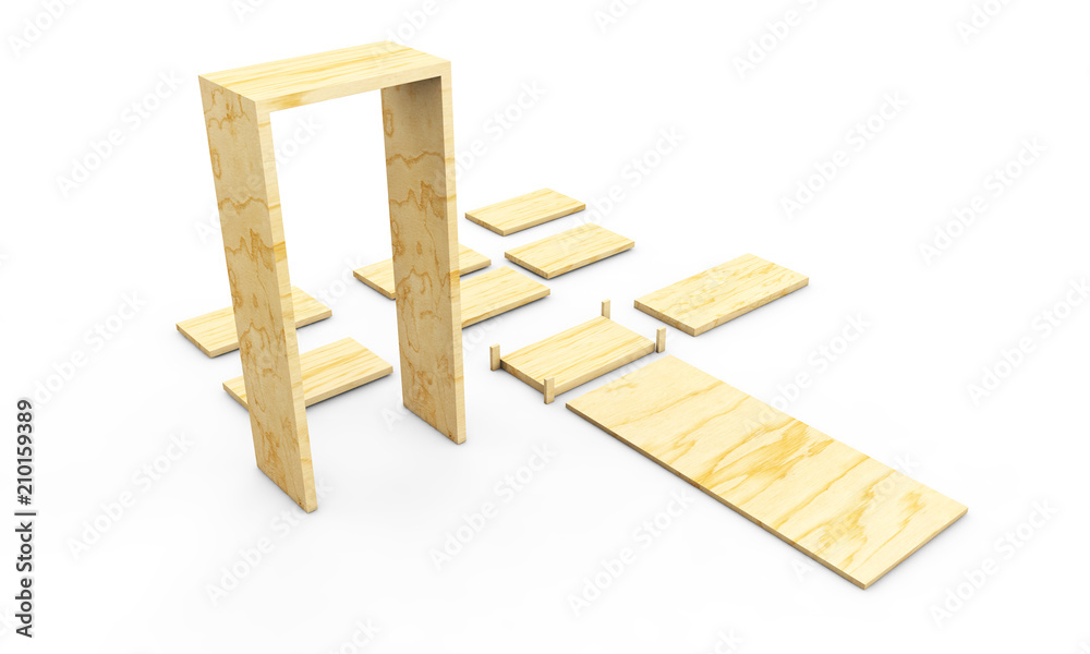 Set wooden shelf isolated on background. 3d rendering Set wooden shelf isolated on background. 3d rendering