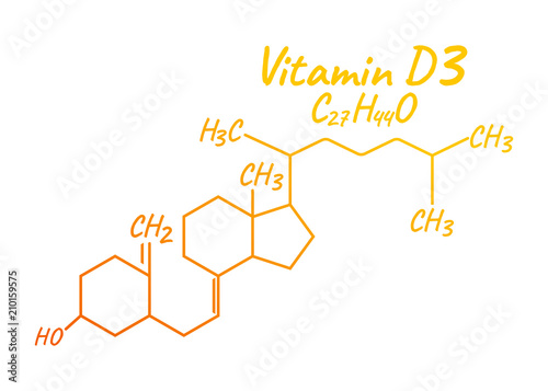 Vitamin D3 Label and Icon. Chemical Formula and Structure Logo. Vector Illustration