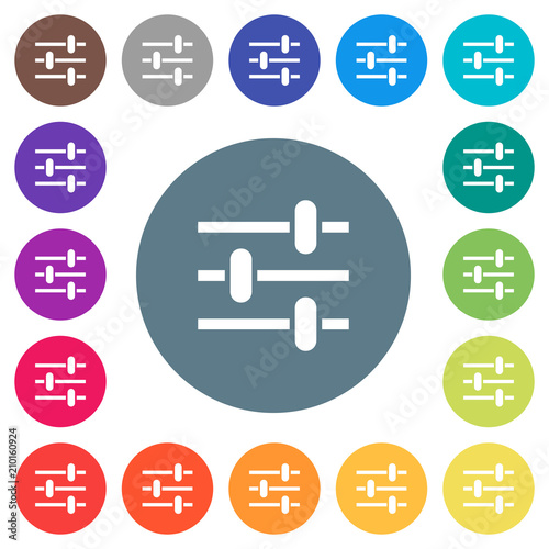 Adjustment flat white icons on round color backgrounds