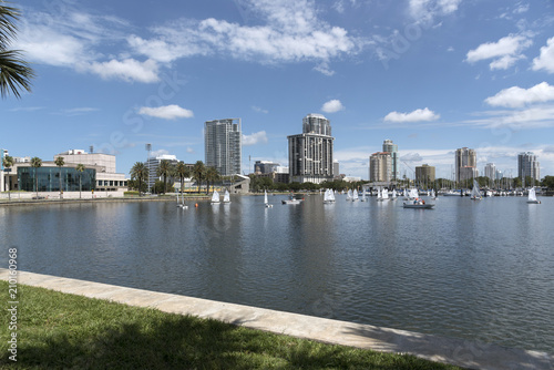 South Yacht Basin, St. Petersburg, Florida, USA, 2018. Juniors learning to sail off Bayshore Drive.
