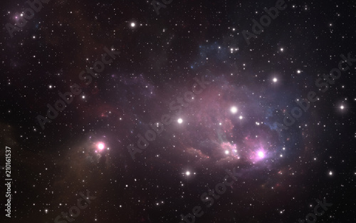 Starry night sky space background with nebula, 3D illustration