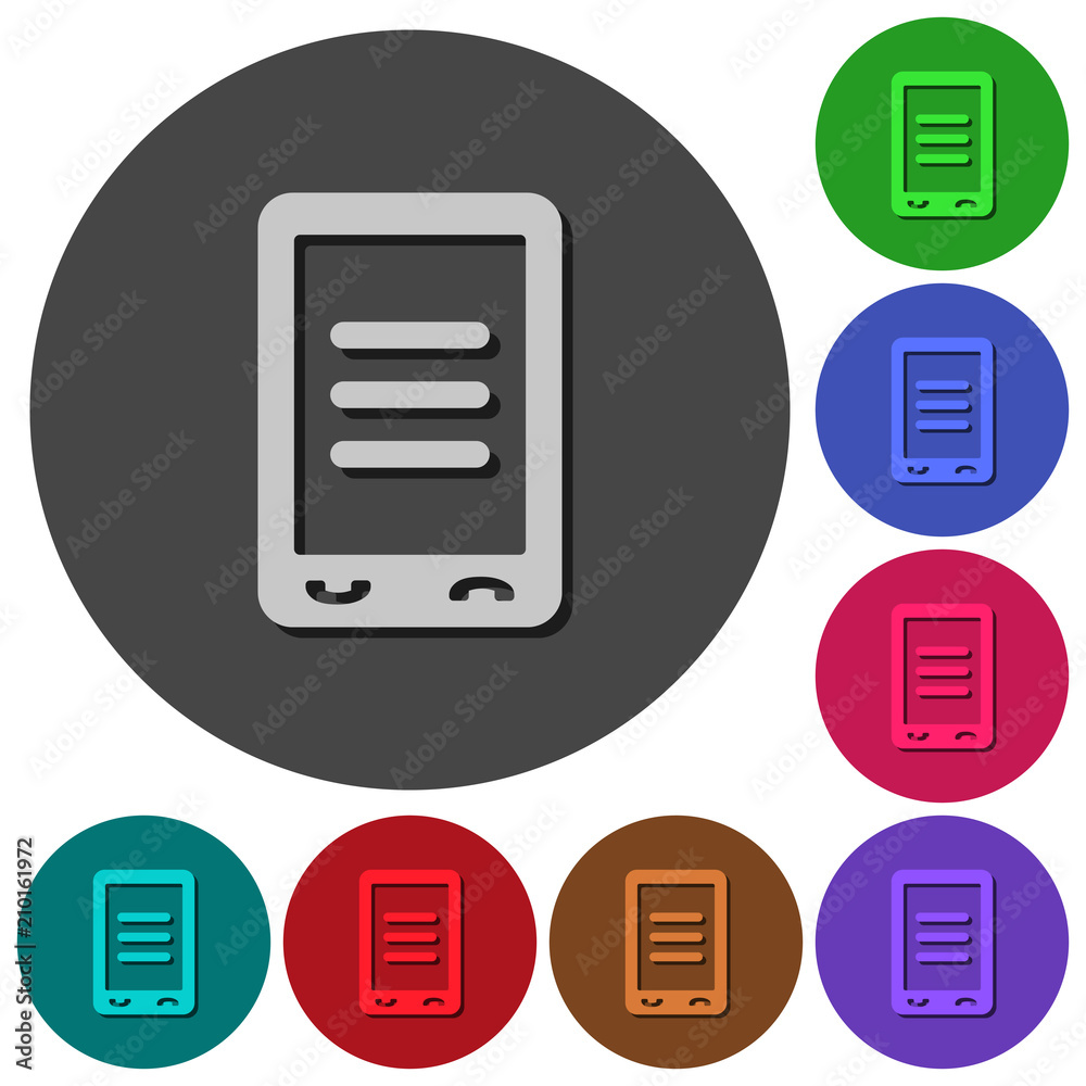 Mobile options icons with shadows on round backgrounds Mobile options icons with shadows on round backgrounds