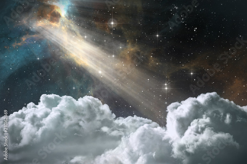 Fototapeta Naklejka Na Ścianę i Meble -  Starry night sky space background with nebula and clouds
