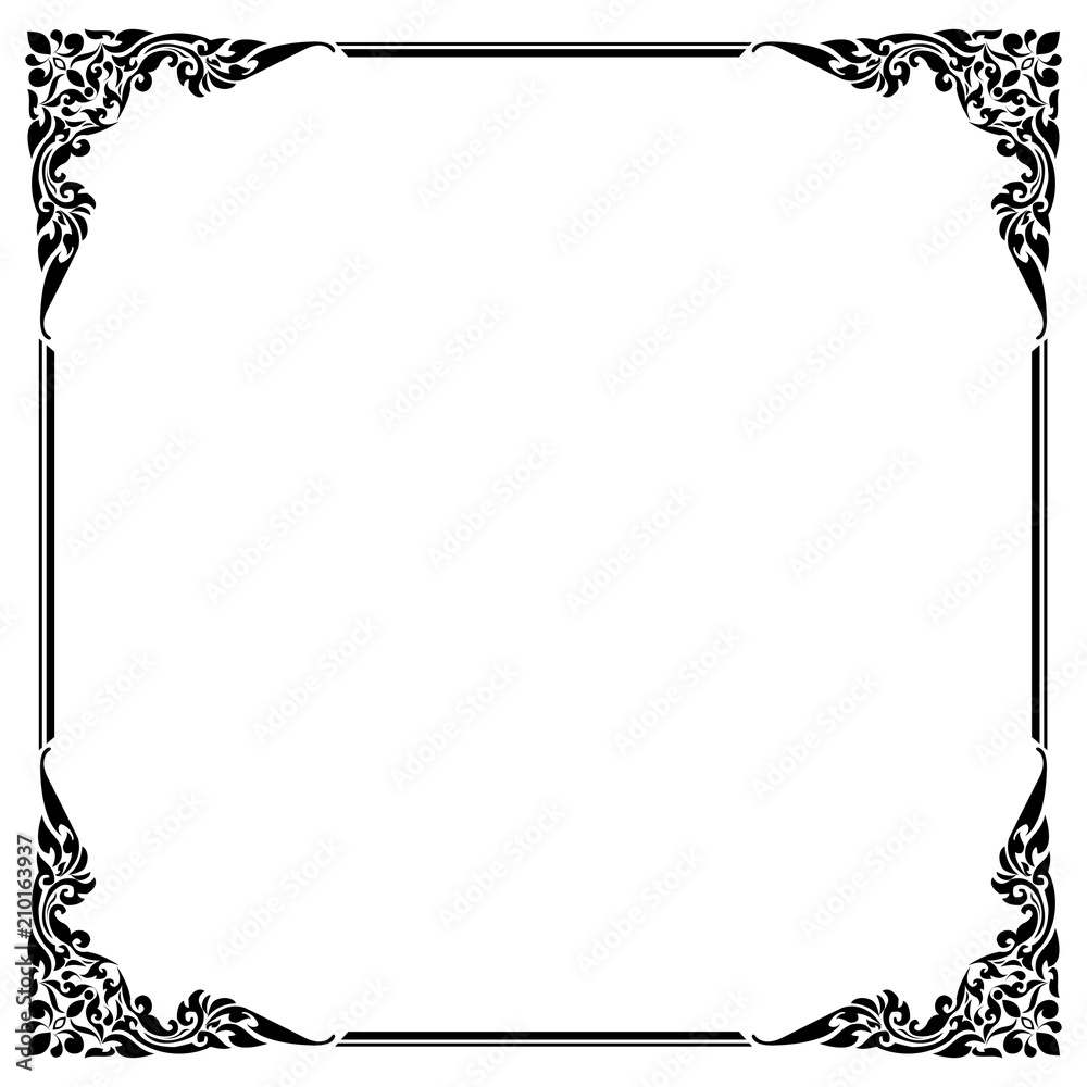 Decorative frame and border, Square frame, Black and white, Thai pattern, Vector illustration Decorative frame and border, Square frame, Black and white, Thai pattern, Vector illustration