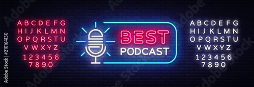 Podcast neon sign vector. Best Podcast Design template neon sign, light banner, neon signboard, nightly bright advertising, light inscription. Vector illustration. Editing text neon sign