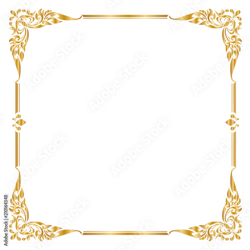 Decorative frame and border, Square frame, Golden frame, Thai pattern, Vector illustration