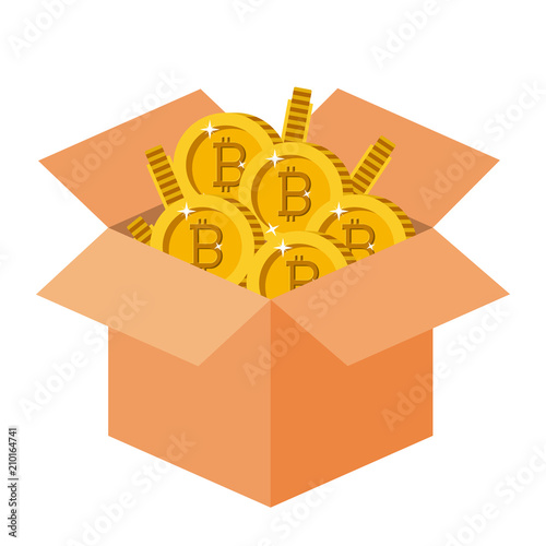 box with bitcoins coins commerce technology vector illustration design