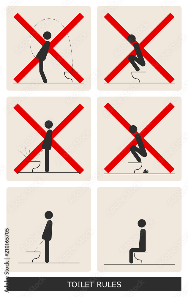 WC Toilet hygiene. Set of sign and symbol of toilet rules. Stock Vector ...