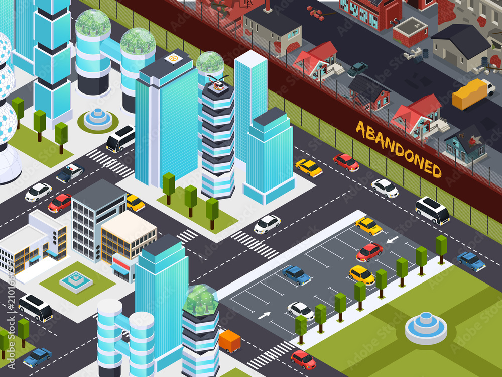 Abandoned Buildings Isometric Composition 