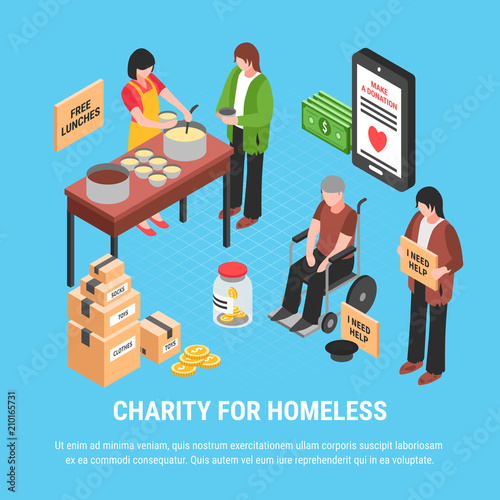 Charity For Homeless Isometric Poster
