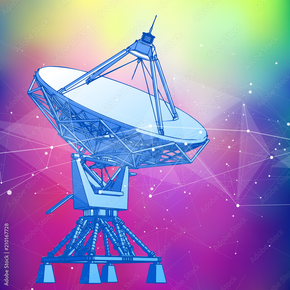 Vettoriale Stock Satellite Dishes Antenna - doppler radar, digital wave and  blue technology background - abstract illustration of science, astronomy,  information technology, network solutions and digital technologies | Adobe  Stock