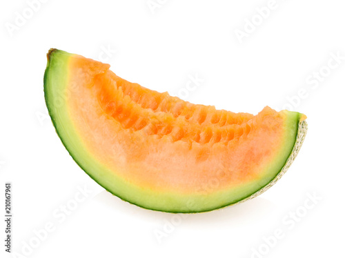 slice of japanese melons, orange melon, or cantaloupe melon isolated on white background